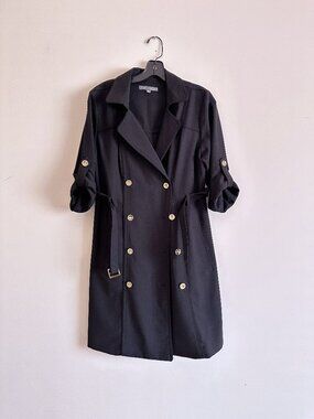 Black Belted Trench Coat 3/4 Sleeve